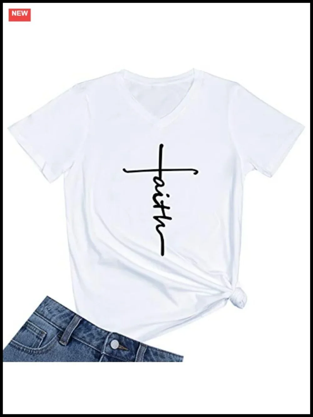Women's V-Neck Graphic Tee Short Sleeve Cotton T-Shirt